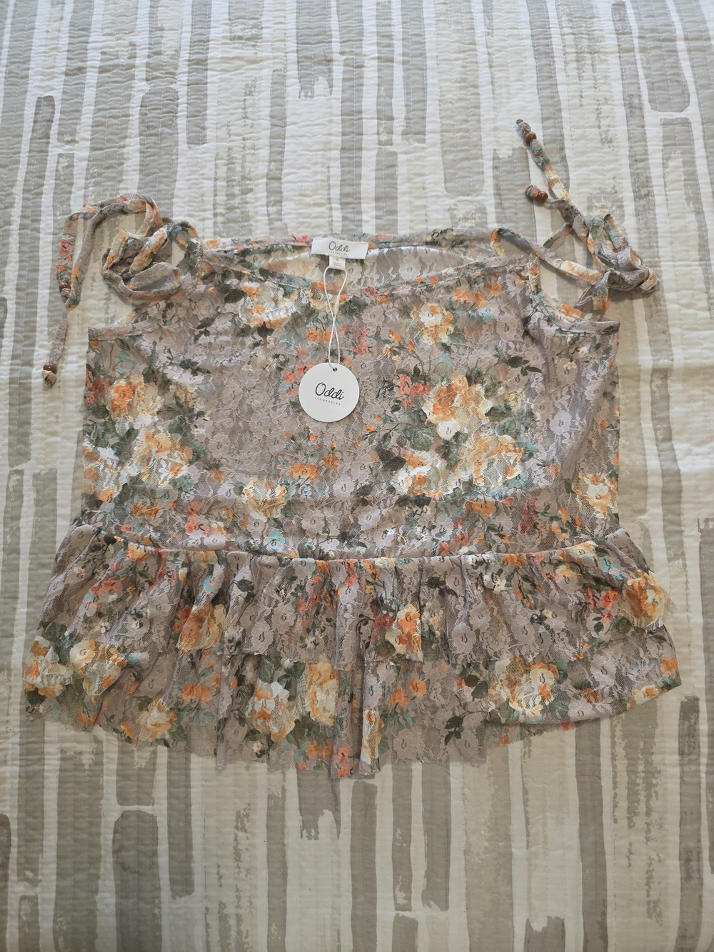 Olli Floral Lace Ruffle Camisole in Taupe and Orange